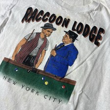Vintage 90s Raccoon Lodge NYC T-Shirt M Fruit of the Loom Honeymooners USA Made