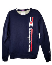 Champion Crewneck Sweatshirt Men's M Navy Blue Pullover Sweater Spell out Logo