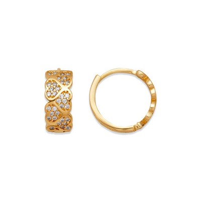 14K Gelbgold Ohrringe funkelnde Akzente Herz Motiv Huggies Creolen 6x14mm