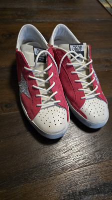 Golden Goose Super Star Red Suede Gliter Star Sneaker Trainers
