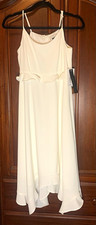 Halston Ivory Solid V-Neck Sleeveless Midi Slip Dress Ruffle Strap Accents 2
