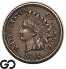 1862 Indian Head Cent Penny, Choice AU++/Unc