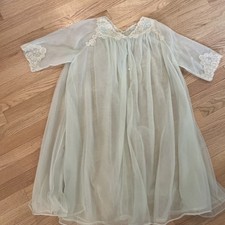 Vintage Van Raalte Double Layer Chiffon Lingerie Robe Small S Green Nylon