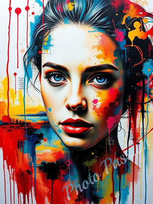 Foto A4 Portrait Frau Street Art Farben Poster Kunstdruck Wandbild (4451)