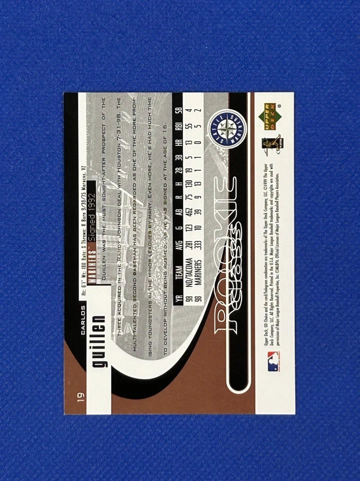 Carlos Guillen 1999 UD Choice Rookie #19 Signed Auto Autograph rc - Image 2 of 3