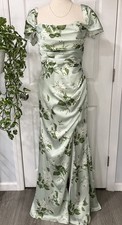 AW Bridal Satin Floral Sage Garden Party Gown With Side Slit Size 8 Medium
