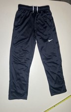 Black Nike Boys Youth Soft Fleece Open Leg Joggers White Swoosh Medium EUC