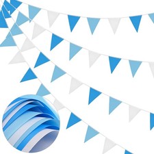 DOJoykey 66ft Bunting Banner Blue White Bunting Flags Polyester Fabric Bunting