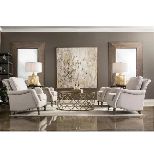 Uttermost Armstead Transitional Wood and Fabric Armchair in White/Brass - Picture 6 of 7
