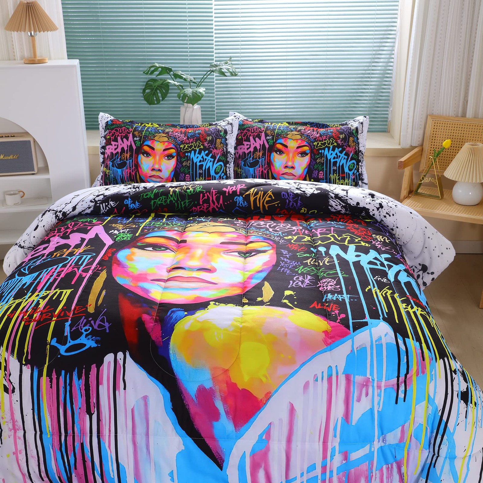 African American Black Girl Comforter Set for Kids and Teens, Queen Size Colo...