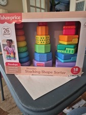 New Fisher Price Mattel Wooden Stacking Shape Sorter 26 Pieces 18 m 