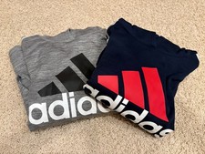 2 Adidas Boys Youth L 14/16 Blue Gray Hoodie Graphic Logo Hooded Sweatshirt