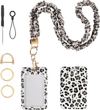 Scrunchie Lanyard Breakaway with ID Badge Holder - Leopard Style Stretchy Lanyar