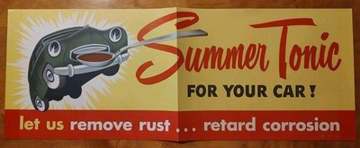 Vintage 1950s Summer Tonic For Your Car Advertising Paper Sign NOS Auto Service