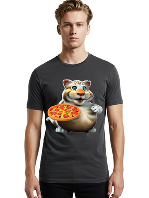 Cat-Holding-Pizza-1 Mens Graphic Tee, 100% Cotton, Casual Summer Wear