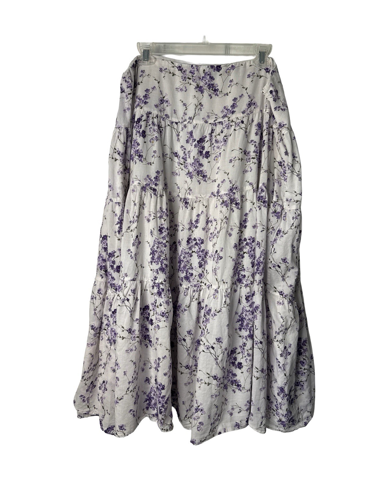 Lauren Ralph Lauren White Purple Flowers Peasant Tiered Cotton Cottagecore Skirt