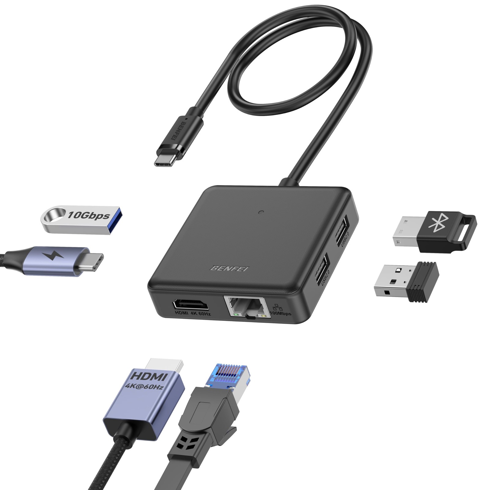 USB C Hub 6 In 1 HDMI 4K 60Hz 100W PD Ethernet 10Gbps USB 3 2 USB 2 MacBook iPad