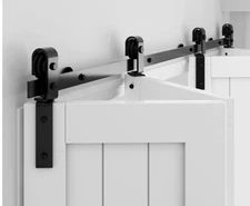 Bifold Sliding Barn Door Hardware Kit Top Mount Roller Black Flat Track Modern