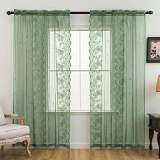 Olive Green Sheer Lace Curtains 84 52"W x 84"L Pack of 2 Lace Olive Green