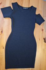 UK Size 6 Pretty Little Thing Black Knee Length Stretchy Formal / Evening Dress