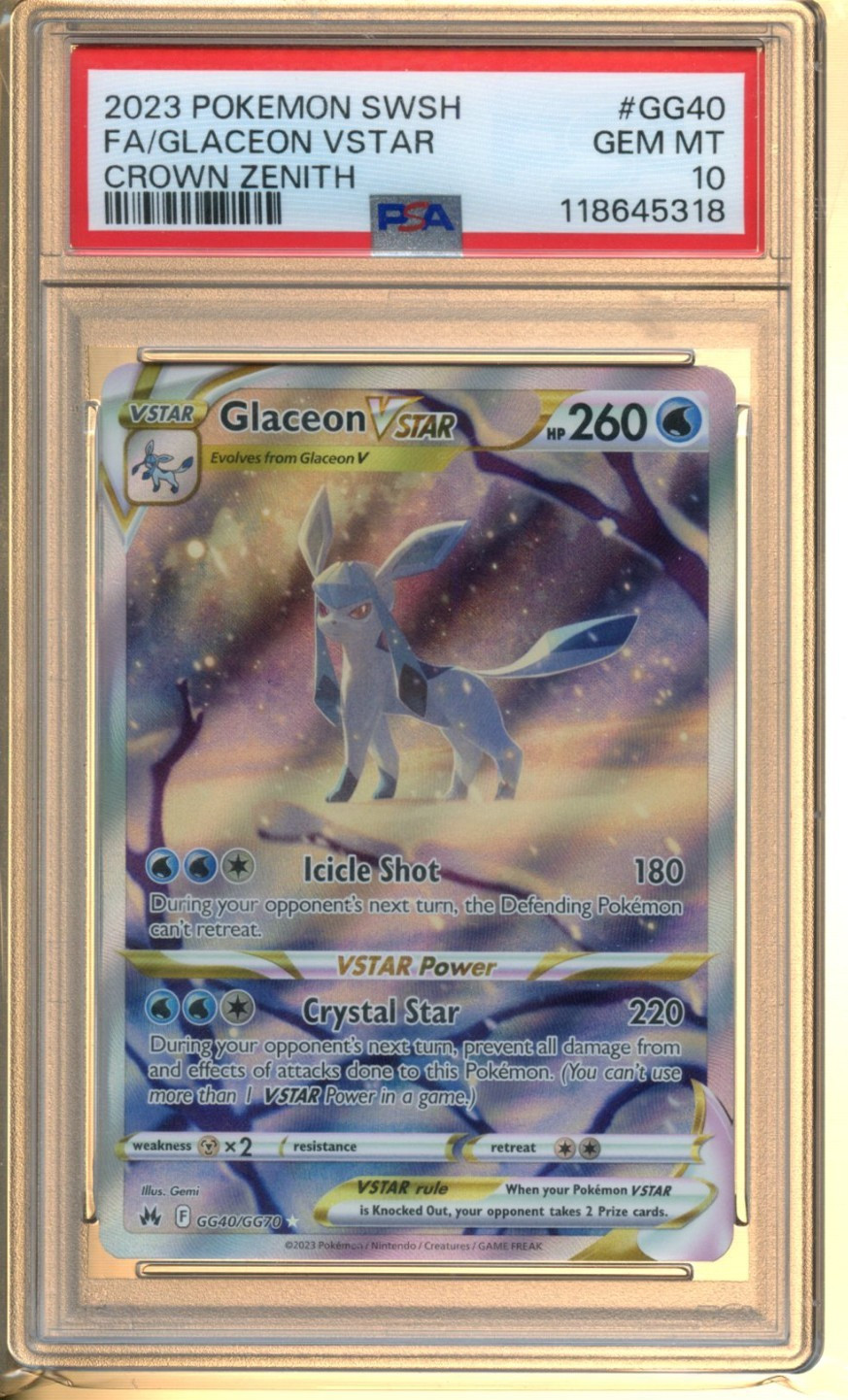 PSA 10 - Glaceon VSTAR GG40/GG70 - Crown Zenith - Galarian Gallery