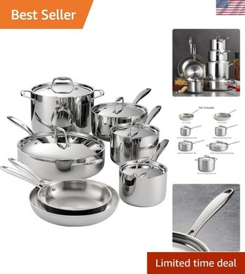 Signature Tri-Ply Clad Stainless Steel 12-Piece Cookware Set with Lids, Pots ...