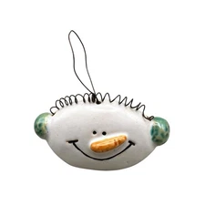 Rustic Truck Ceramic Snowman Head Christmas Ornament Multicolor