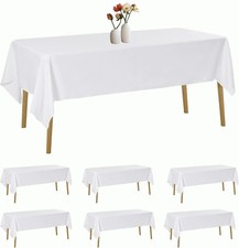 6 Pack Rectangle Tablecloth 60 x 120 Inches White Table Cloth Stain and Wrinkle