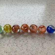 Lot of 7 Multicolor Cats Eye Glass Marbles Green, Orange,Yellow Blue