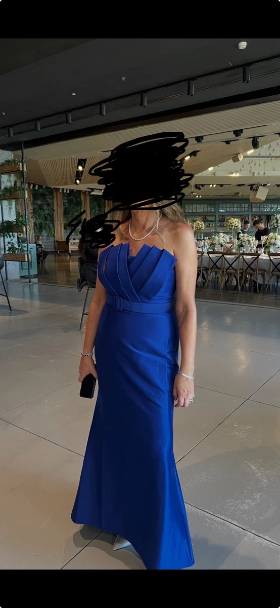 badgley mischka royal blue dress Belle Badgley Mischka Royal Blue Ruffle Sleeve Formal Dress Evening Gown Size 0