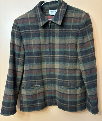 Van Heusen Vintage Womens Wool Plaid Full Zip Country Jacket Size 8 Nice!