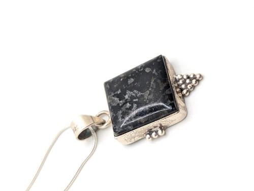 Vintage Black Agate Stone Sterling Silver Necklace 925 Ornate Statement Boho - Picture 2 of 6