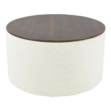 HomePop Modern Fabric Storage Ottoman with Wood Top in Cream