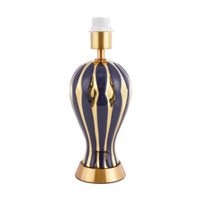 Traditional Glossy Navy Midnight Blue and Polished Gold Ceramic Table Lamp Ba...