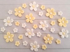 (10) 30 x Yellow, White Edible Fondant Sugar Flowers Cake Decoration