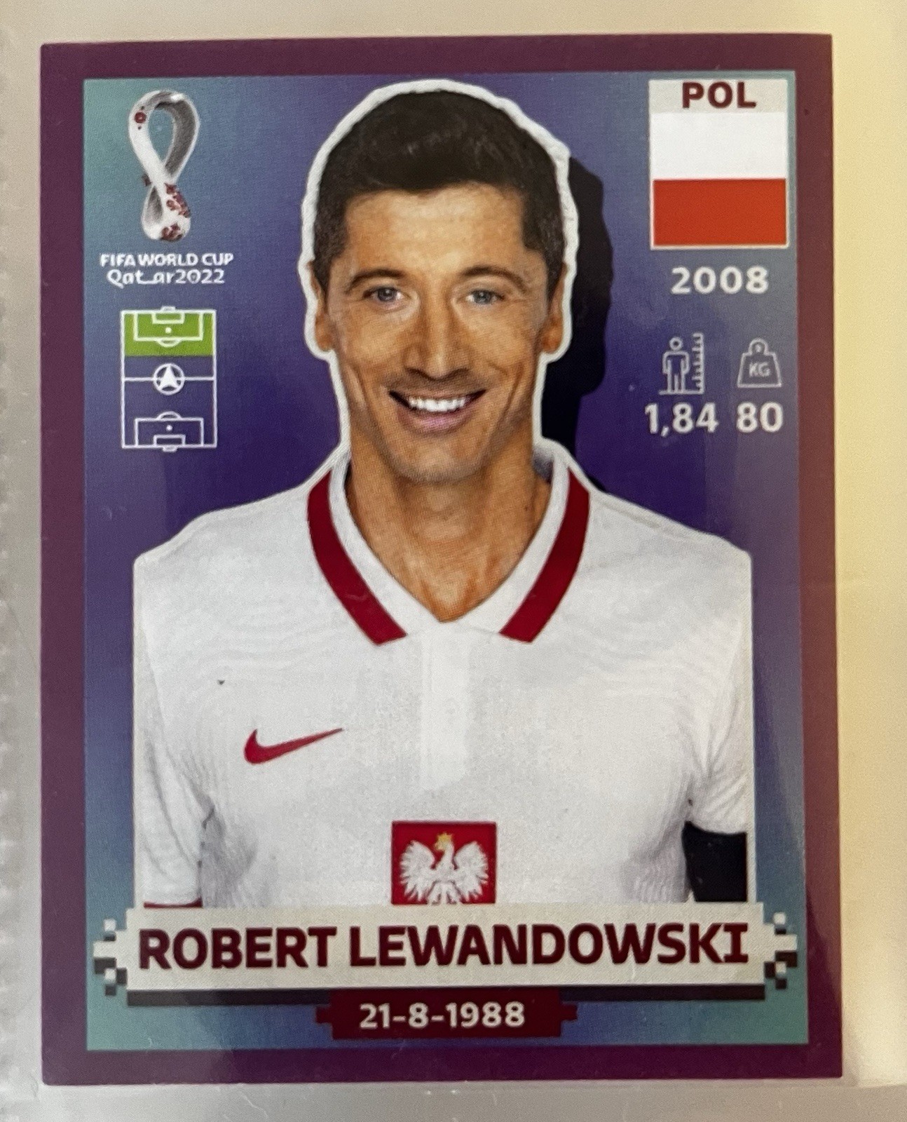 2022 Panini FIFA World Cup Sticker ROBERT LEWANDOWSKI PURPLE Border Rare To Find