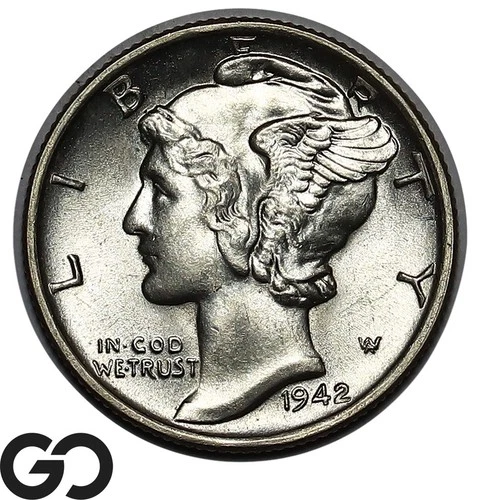 1942-S Mercury Dime, Full Split Bands, Solid Gem BU++ FSB