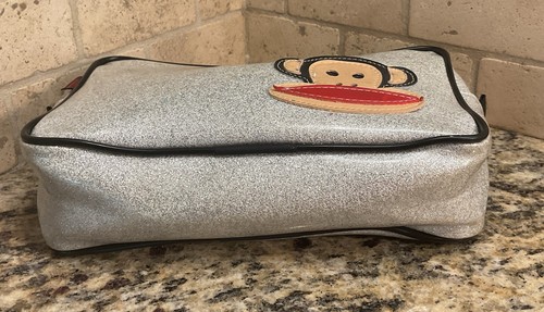 RARE Vintage Original Paul Frank Julius SILVER SPARKLE Zip Cosmetic Clutch Bag - Picture 5 of 7