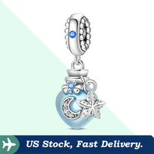 KUNSIR 925 Sterling Silver Star & Moon Wishes Bottle Charm For Bracelet Pendant
