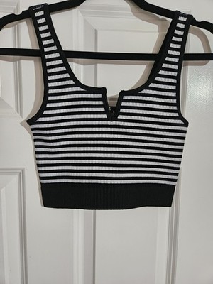NWT Women's Zenana Bra/Tank Top Size S/M Black White Striped
