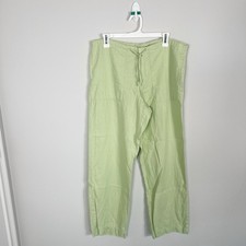 Vintage Y2K GAP Wide Leg Pants Womens 6 100 Linen Drawstring Light Green