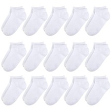 Kids Socks for Boys Girls Low Cut Athletic Ankle Socks 6-8 Years White