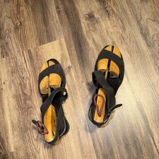 Arche France Black nubuck ankle strap wedge heel sandals women US 10 EUR 41