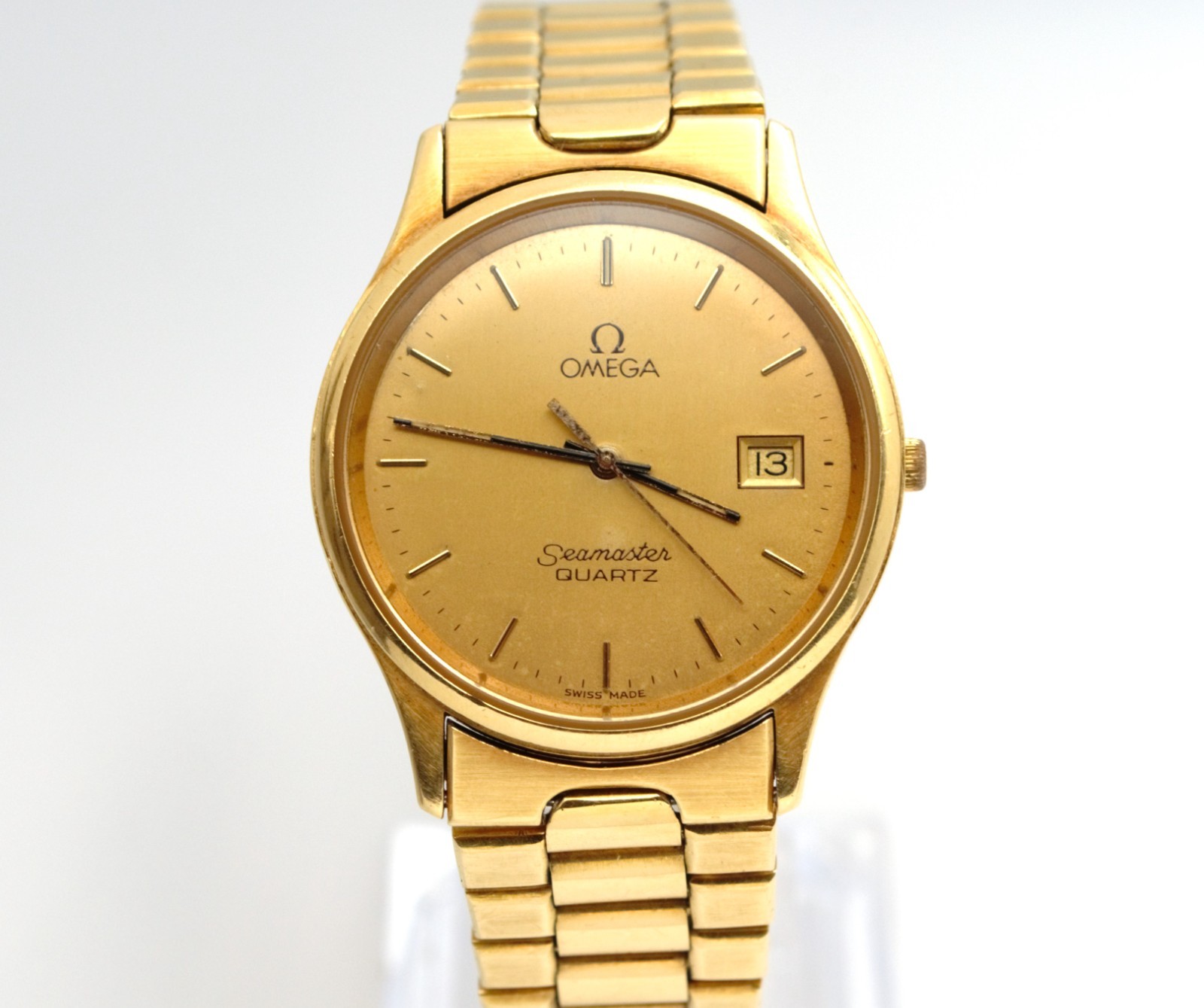 Vintage Solid 18K Yellow Gold Omega Seamaster Quartz Watch 33 mm, 70.41g, Papers image 2