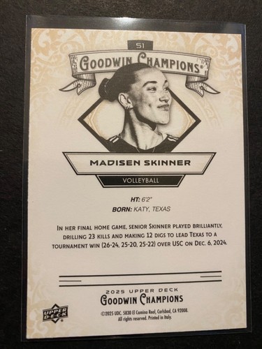 2025 UD Goodwin Champions - Madisen Skinner Volleyball Card #51 - Picture 2 of 2