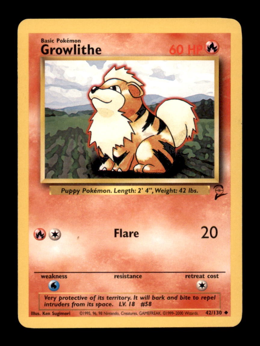 GROWLITHE NM/M 42/130 UC BASE SET 2 POKEMON