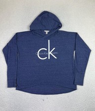 Calvin Klein Jeans Womens Logo Hoodie Blue Lightweight Pullover Top M