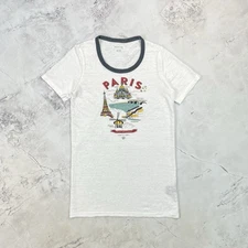 Isabel Marant Etoile 'Kiliann' Paris Print White Linen T-Shirt Size Large L