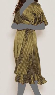 Ax Paris Women's Polka Dot Wrap Frill Midi Swing Dress - Green