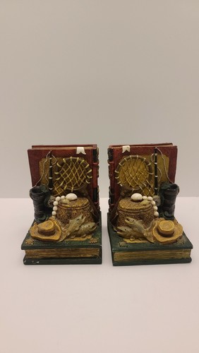 Gone Fishing Oars Creel Fly Fishing Rod & Reel~Set of Bookends~Figi Graphics~H16 - Picture 6 of 10